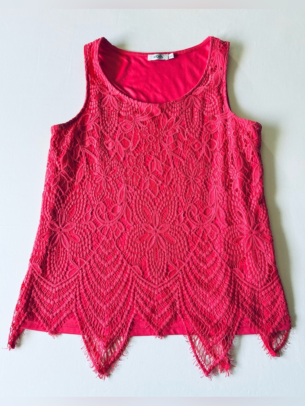 Ricki's Pink Floral Lace Bohemian-Style Overlay Tank Top